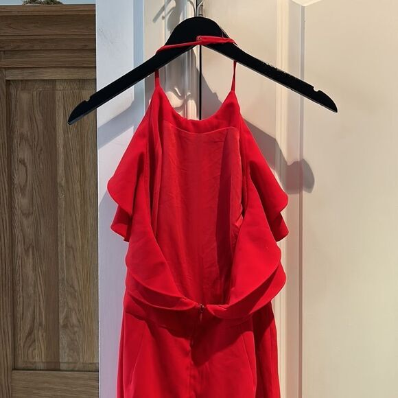 Intermix red ruffle neck halter jumpsuit large - Picture 7 of 12